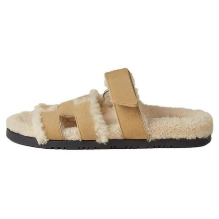 Hermes Chypre comfortable and lightweight rubber-soled casual slippers women's beige, H222195Z VD