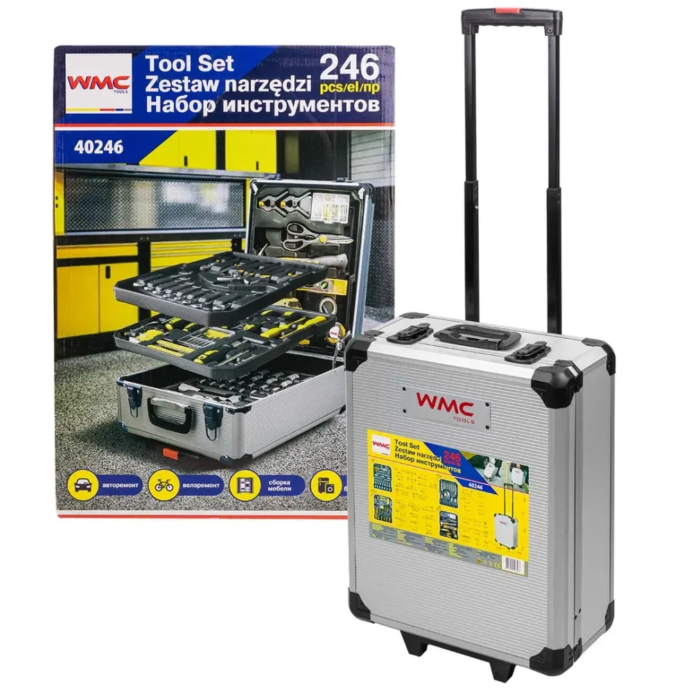 Набор инструментов 246пр. 1/4'',1/2''(6гр.)(4-21мм), в алюминиевом кейсе WMC TOOLS WMC-40246