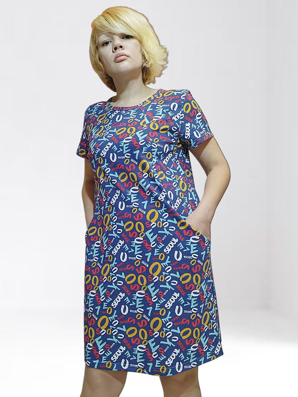 2118 Пеньюар-туника кулирка буквы на синем (60)