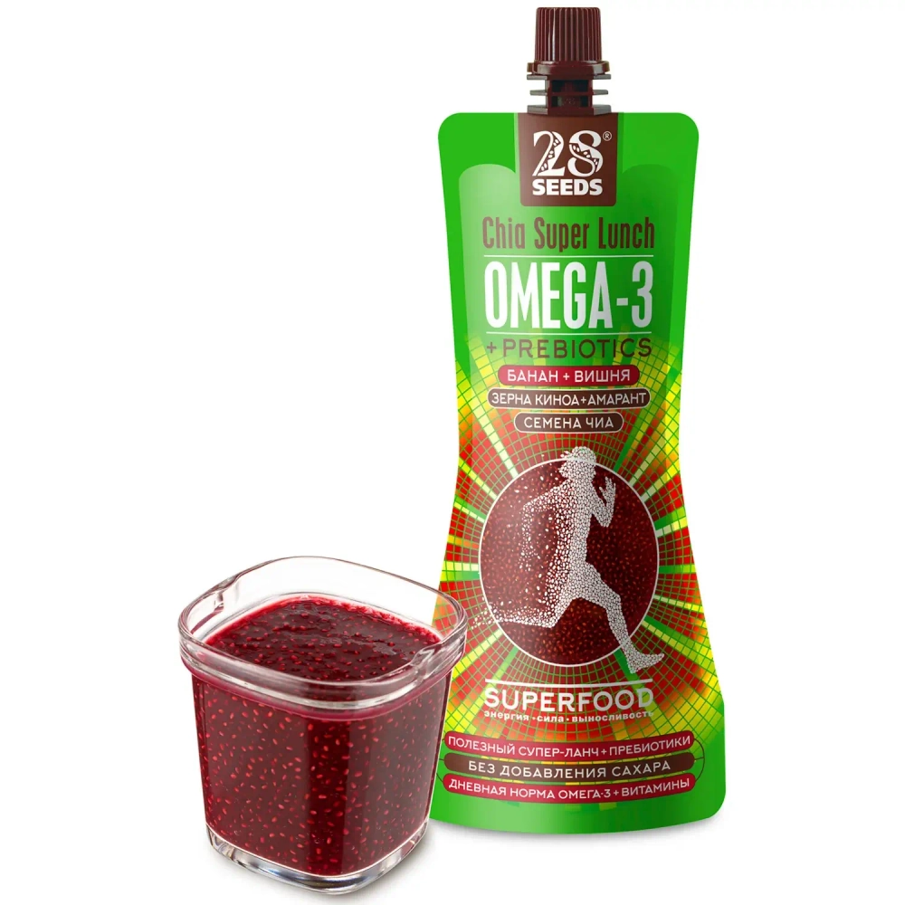 Супер-ланч Чиа ОМЕГА-3 «Банан + Вишня» 220 г — ланч с семенами чиа и злаками в стакане