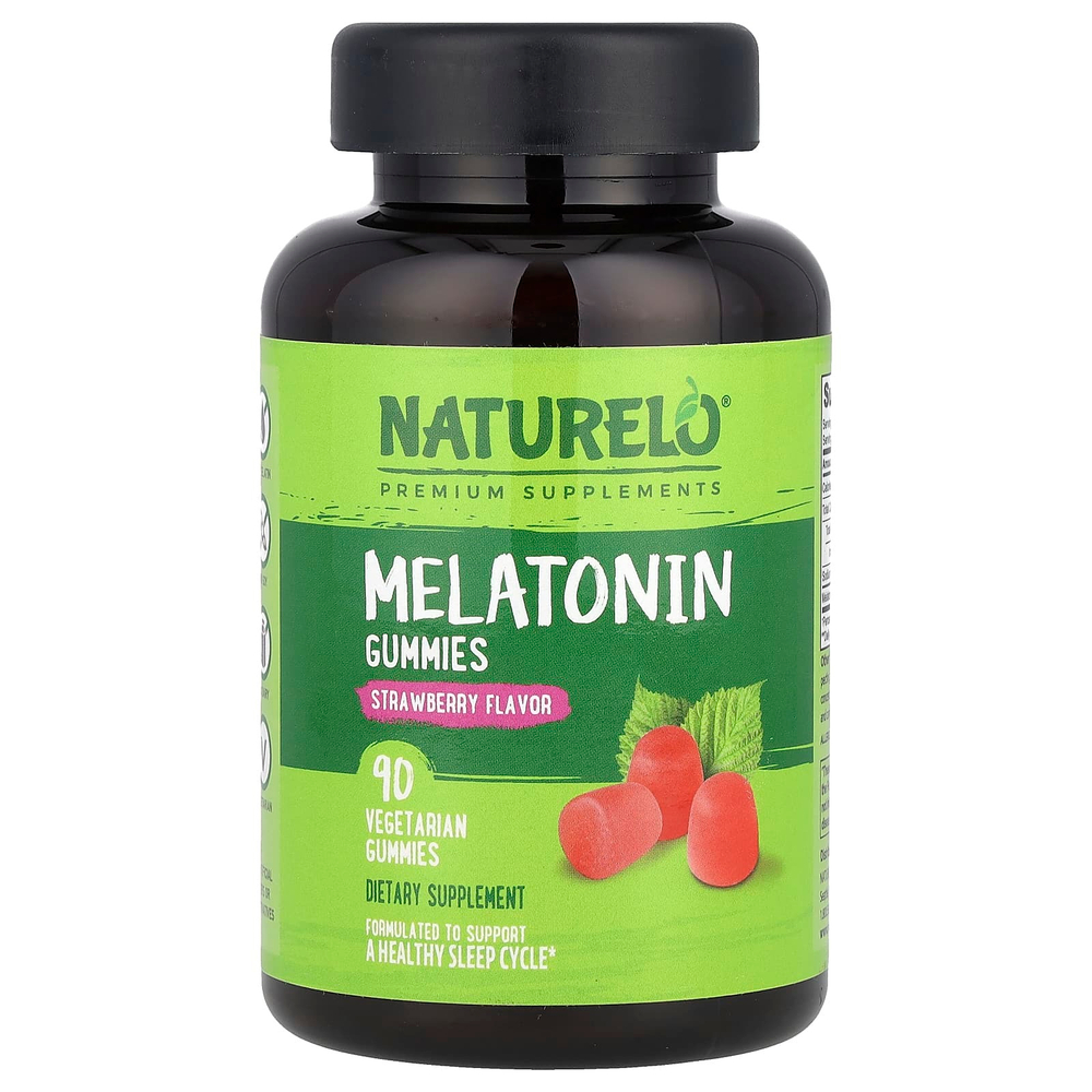 NATURELO, Жевательные мармеладки с мелатонином, клубника, 90 вегетарианских жевательных мармеладок (2,5 мг в 1 жевательной мармеладке)