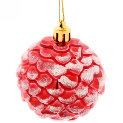 Ёлочные игрушки «Шишки нарядные» 6 см (набор 3 шт), красный/белый