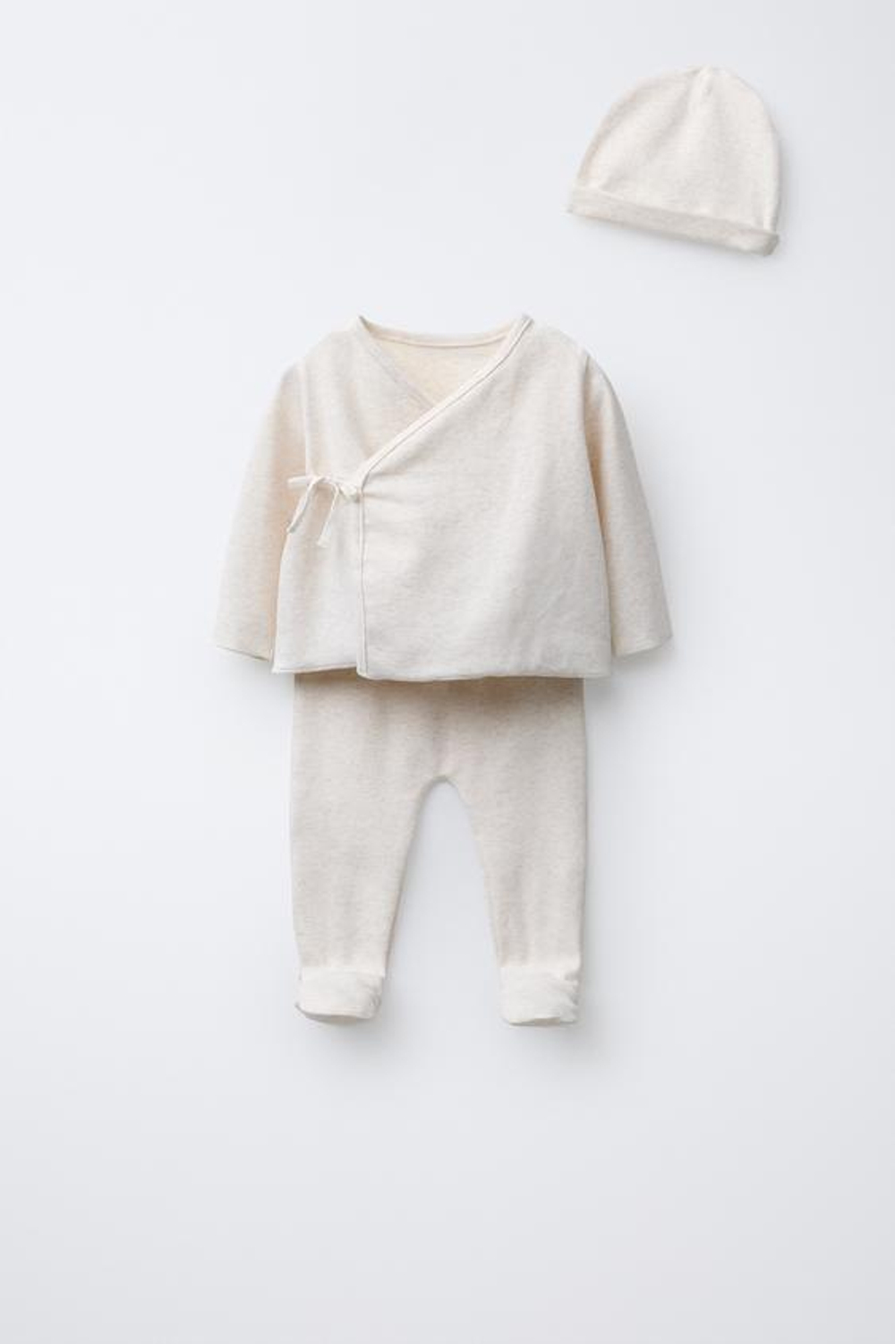 ZARA КОМПЛЕКТ ДЛЯ НОВОРОЖДЕННОГО И СУМОЧКА, БЕЖЕВЫЙ МЕЛАНЖ