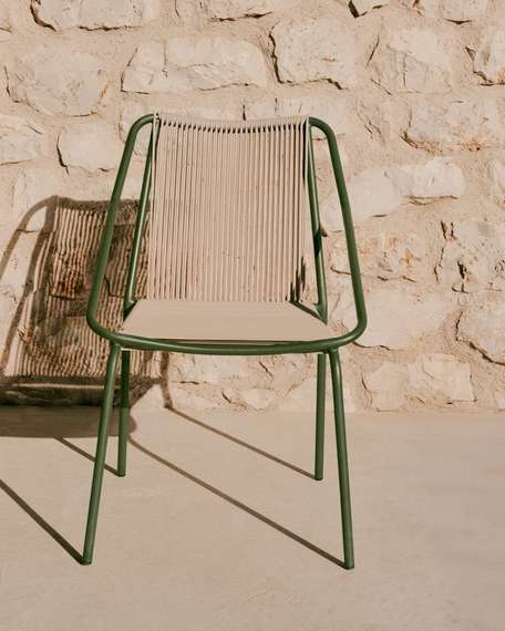 Уличный стул Zivia из веревки цвета экрю и оцинкованной стали зеленого цвета