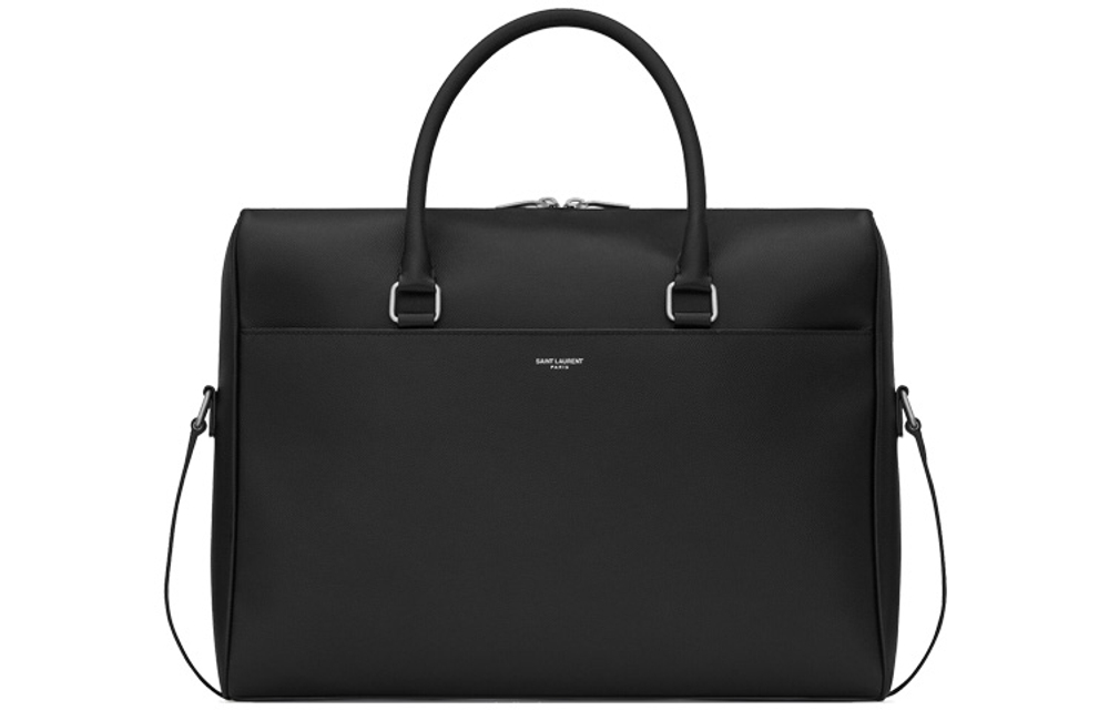SAINT LAURENT Calfskin Leather Portable Briefcase Men"s Black