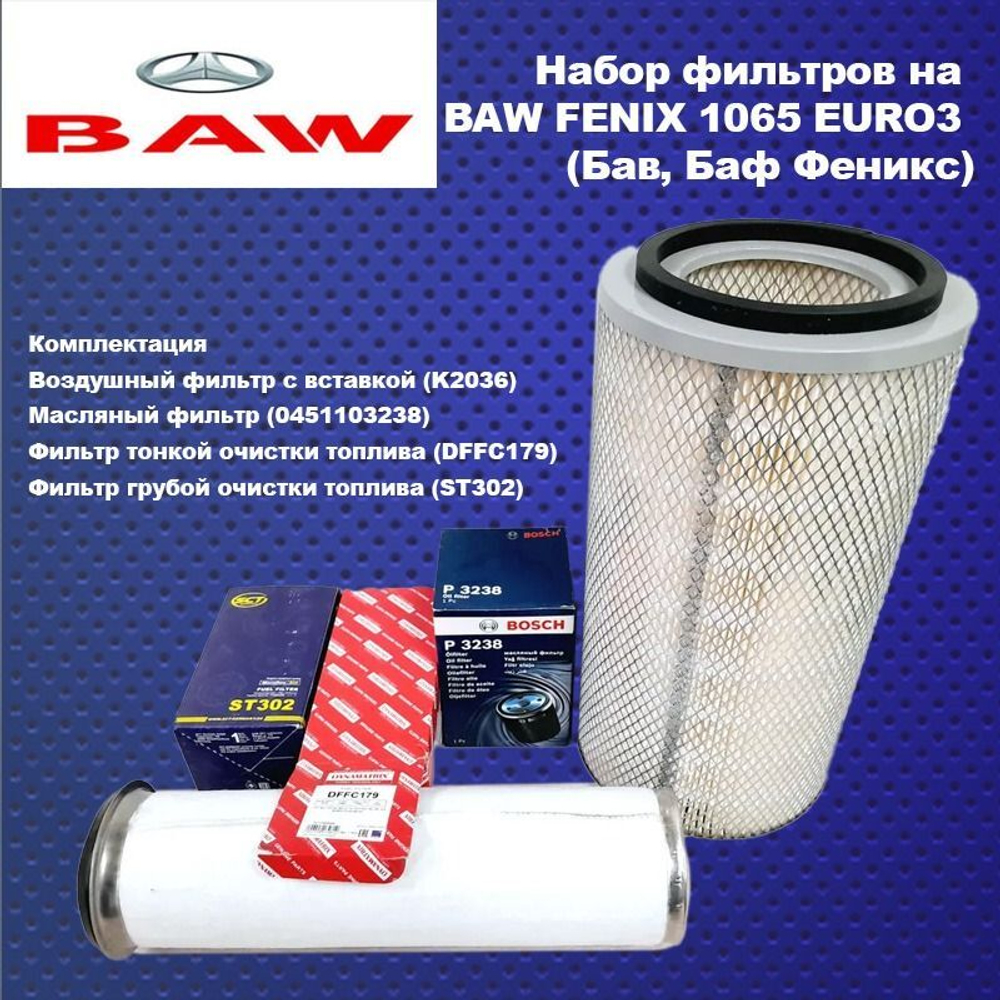 Набор (комплект) фильтров для ТО BAW Fenix 1044/33462 евро 3 (Баф)