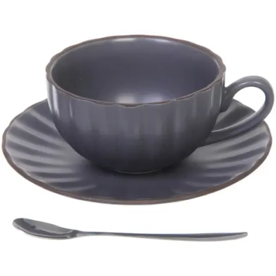 Чайная пара «Монте» (кружка 220мл, блюдце, ложка) графит