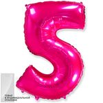 Шар (40"/102 см) Цифра, 5, Фуше, 1 шт. в упак.
