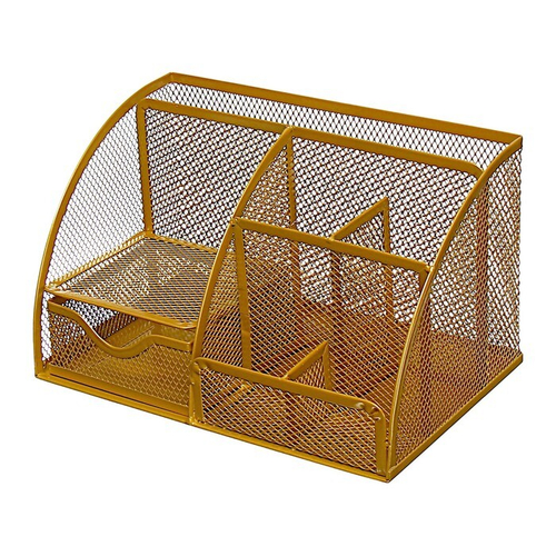 Подставка для канцелярских мелочей, 7 отделений, сетка, металл, золотая   9930883