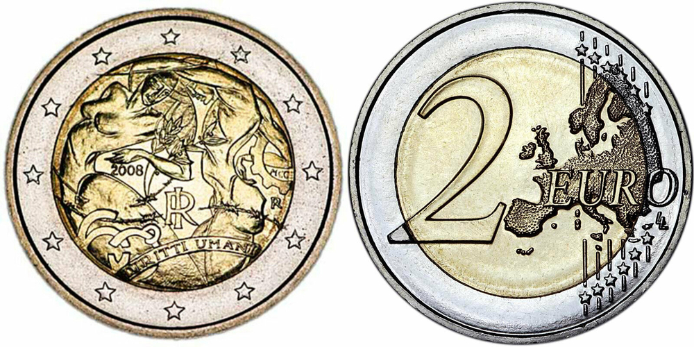Италия 2 евро, 2008 60 лет Всеобщей Декларации Прав Человека UNC