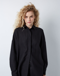 Рубашка свободного кроя изо льна и вискозы черный