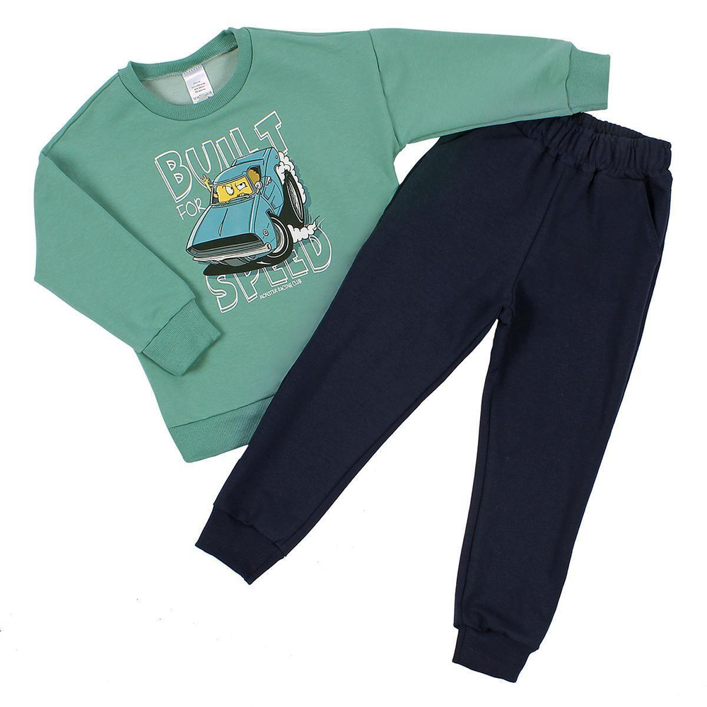 Костюм д/мальчика (джемпер+брюки) КМ-837/1 р.128 "Велик-1" шалфей/т.синий (Ивашка)