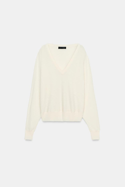 ZARA ВЯЗАНЫЙ ДЖЕМПЕР С V-ОБРАЗНЫМ ВЫРЕЗОМ, БЕЛЫЙ
