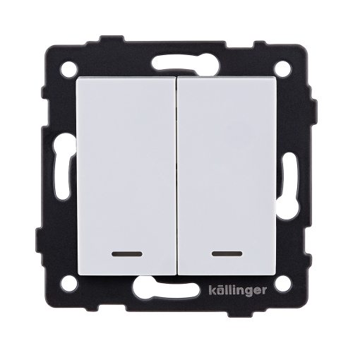 Выключатель 2-клавишный 10А/250В с LED подсветкой, белый Kollinger REA-S-008WH для Aspekt, Eleganz, Reflex