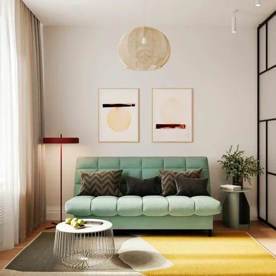 ЮТА Диван прямой мятный, с черными ножками