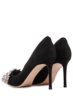 Женские замшевые туфли черные с камнями