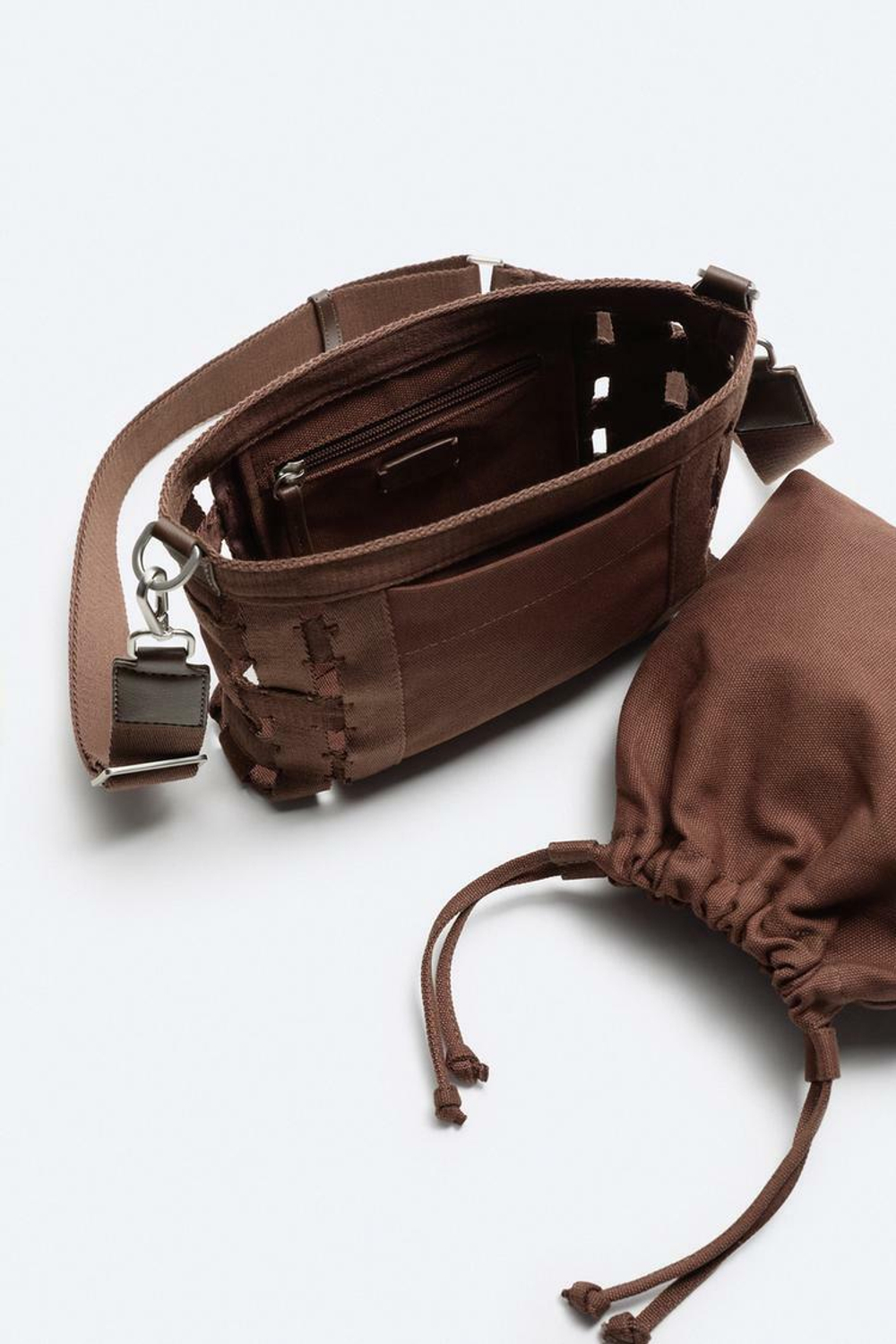 ZARA ПЛЕТЕНАЯ ХОЛЩОВАЯ СУМКА, ЧЕРЕПИЧНЫЙ