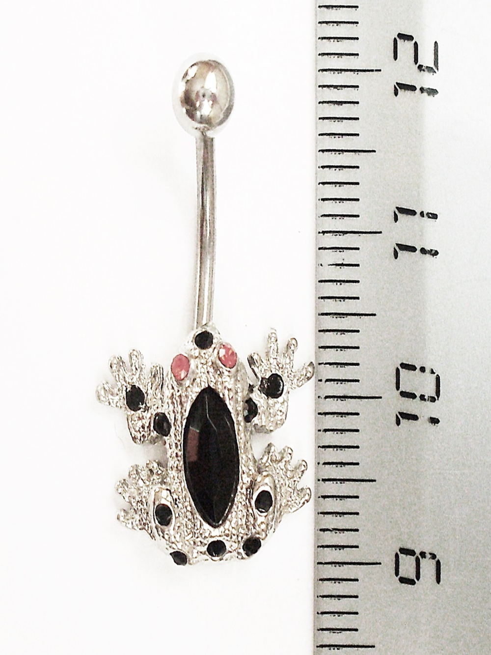 Серьга для пирсинга пупка. Банан из медицинской стали "Лягушка" с черными кристаллами