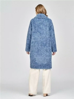 Шуба женская из шерсти мериноса чебурашка тедди, синяя, SilverFox