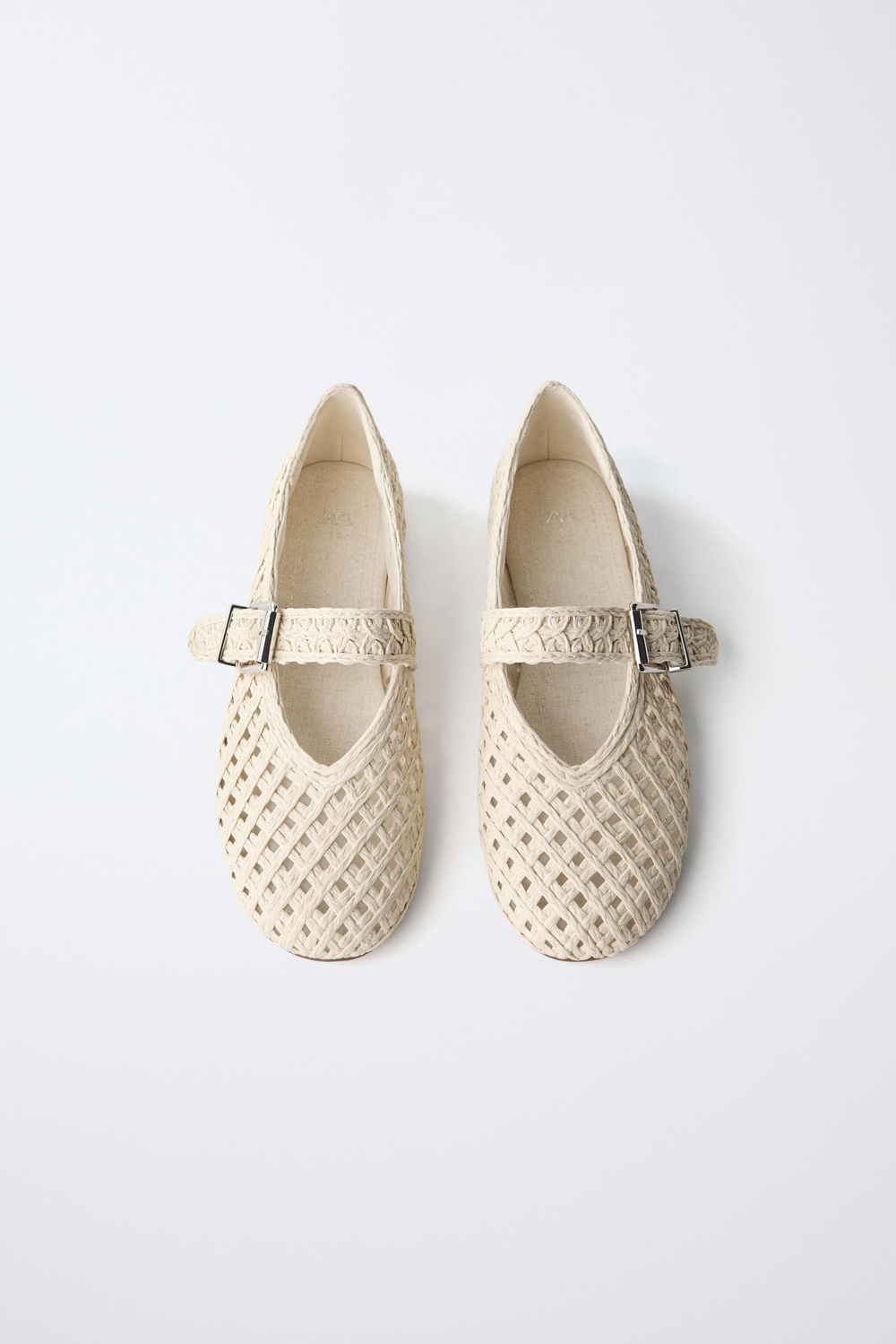 ZARA БАЛЕТКИ ИЗ РАФИИ, ЭКРЮ