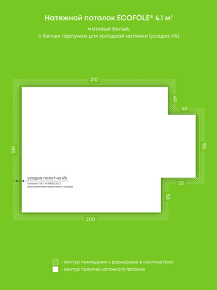 Матовый натяжной потолок 4.1 м2