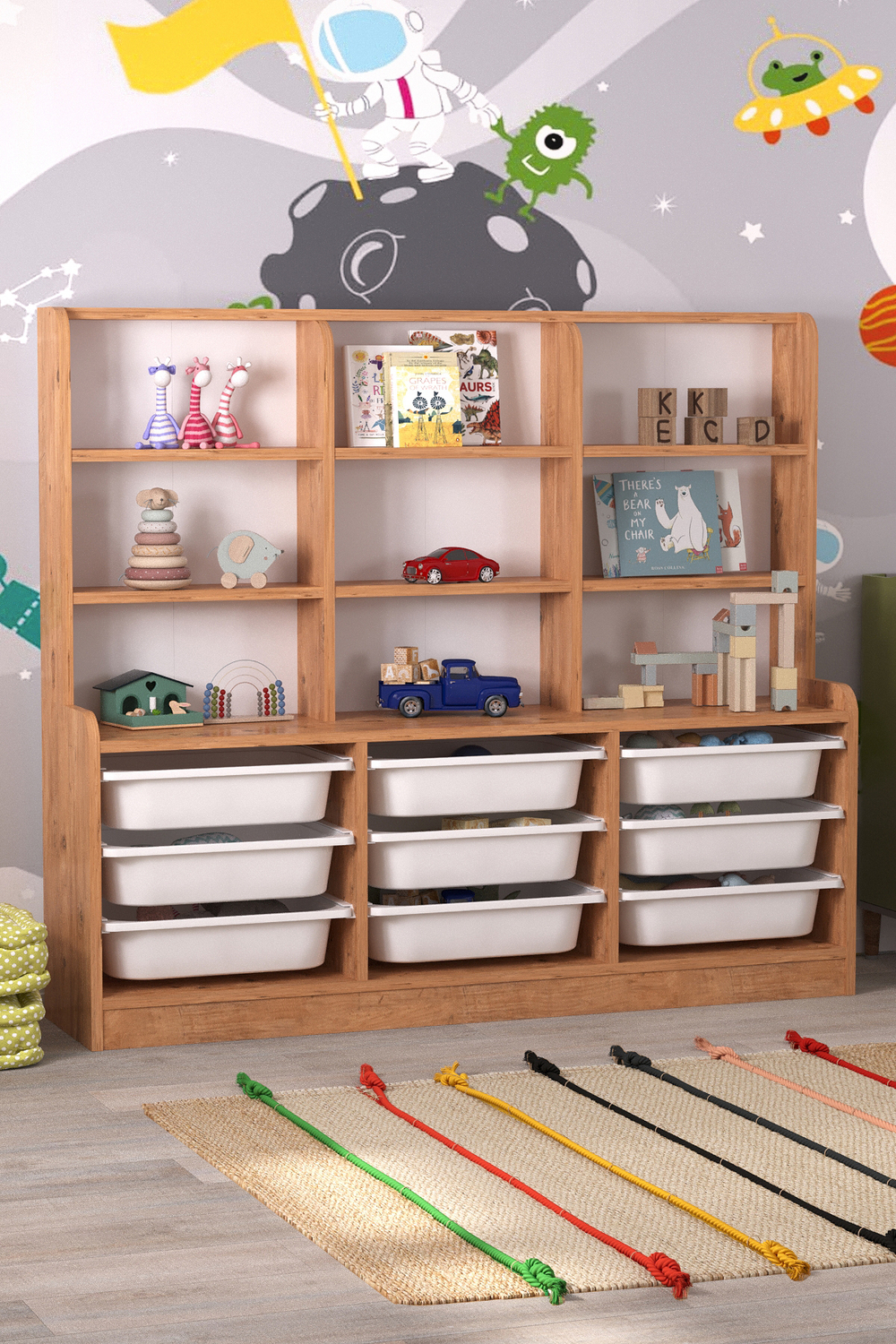 Стеллаж ALMINA с 9 выдвижными ящиками - сосна