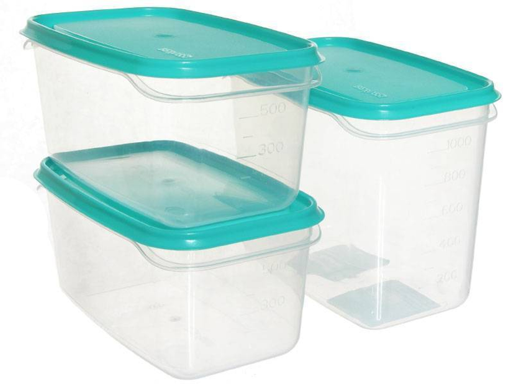 Набор контейнеров для заморозки 3шт (2*0,5л, 1л) "Frost", бирюза