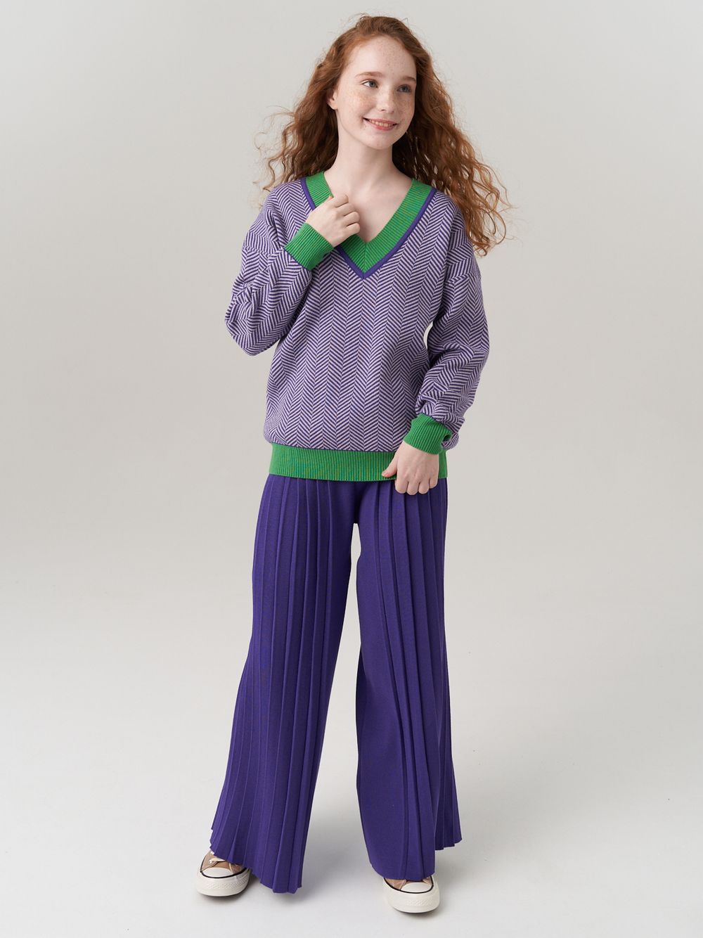 Школьные широкие брюки для девочки AT726-2 сиреневый