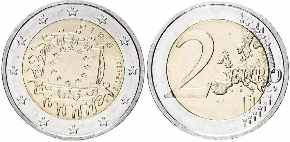 Ирландия 2 евро 2015 30 лет флагу Европейского союза