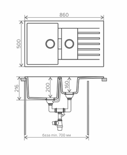 Кухонная мойка Tolero Loft TL-860 860x500мм Черный №911