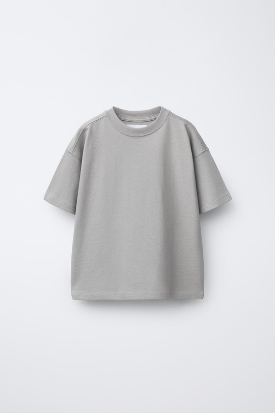 ZARA ОДНОТОННАЯ ФУТБОЛКА MEDIUM WEIGHT, СЕРЫЙ