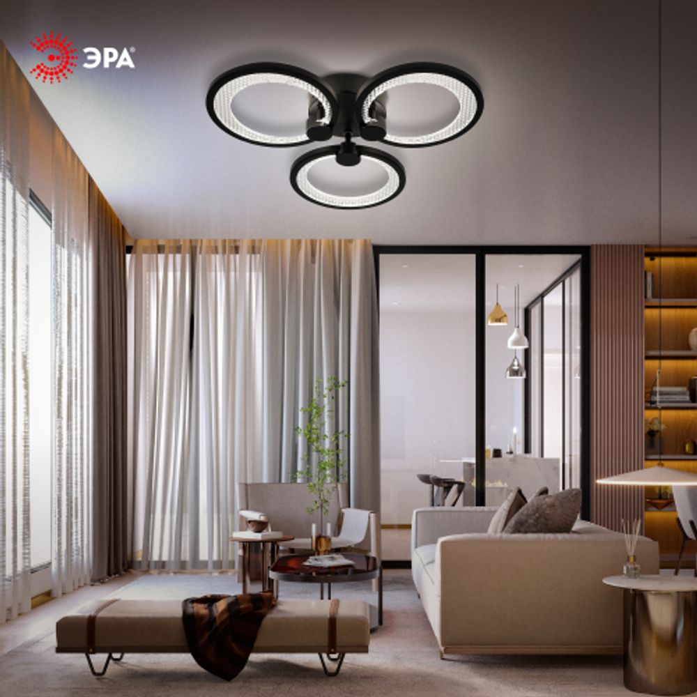 Светильник потолочный светодиодный ЭРА Модерн Odry CLL-1-46W 3K-6,5K RC BK с ДУ черный