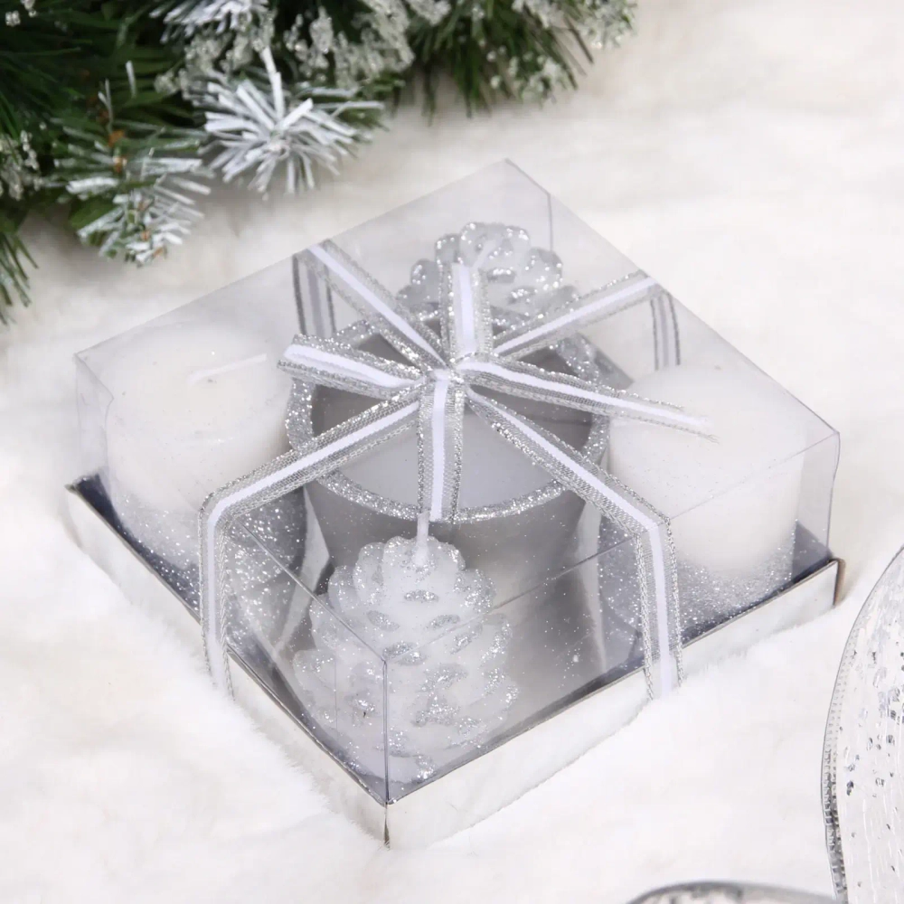 Свечи новогодние «Зимняя сказка» 11.5*11.5*5см (набор 5шт), Серебро