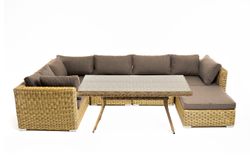 "Лунго" обеденная группа угловая из искусственного ротанга, цвет соломенный