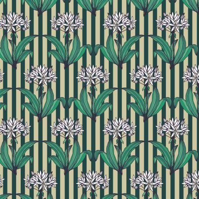 Seamless pattern of flowers and leaves of ramsons, bear onions.