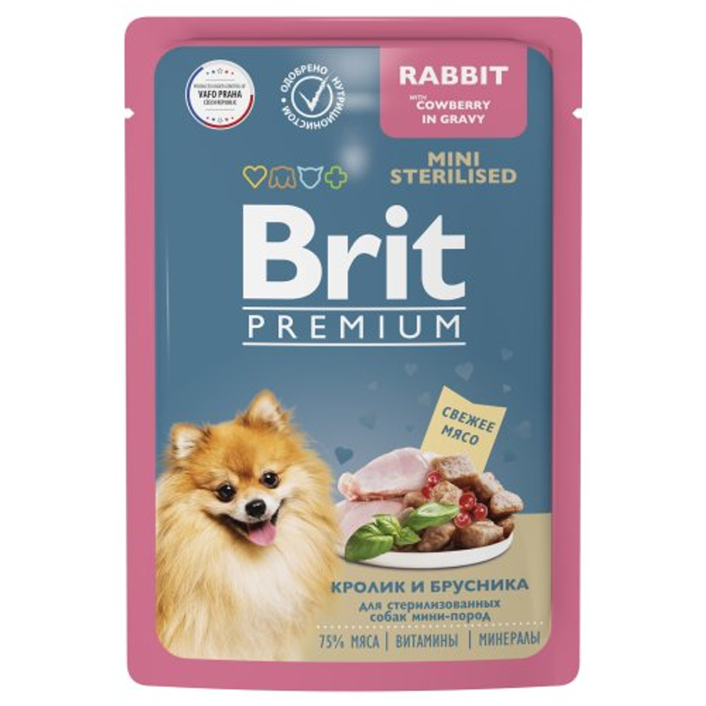 Влажный корм Брит BRIT PREMIUM для взрослых стерилизованных собак мини пород, кролик и брусника в соусе 85гр 14 уп