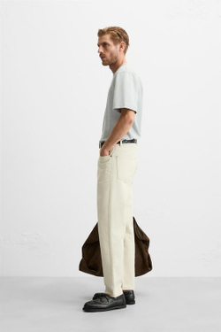 ZARA ФУТБОЛКА HEAVY WEIGHT ИЗ ТКАНИ С ЭФФЕКТОМ ПОТЕРТОСТИ, ЛИНЯЛЫЙ ГОЛУБОЙ