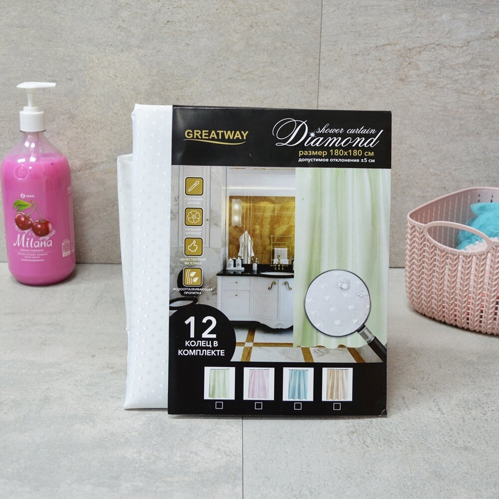 Штора для ванной AQUADOMER BRILLIANT 180*180см 12 колец, цвет белый