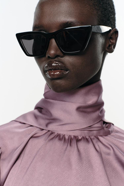 ZARA АТЛАСНАЯ РУБАШКА С БАНТОМ, ЦВЕТ МАЛЬВЫ