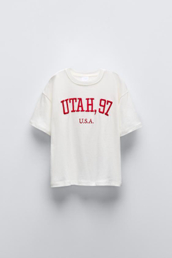 ZARA ФУТБОЛКА С ВЫШИВКОЙ, БЕЛЫЙ