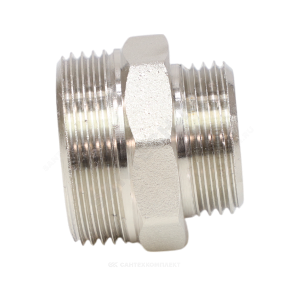 Ниппель латунь никель переходной Ду 40х20 (1 1/2"х3/4") НР VALFEX VF.580.N.112.034