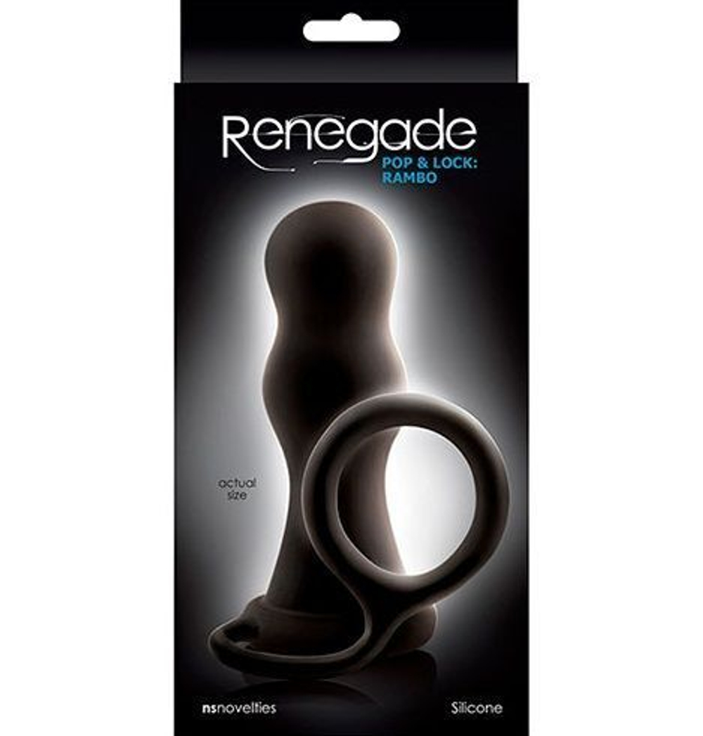 Черная анальная пробка с эрекционным кольцом Renegade Pop & Lock Rambo (Цвет: черный)