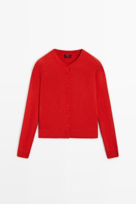 Massimo Dutti Укороченный кардиган из 100% кашемира, красный