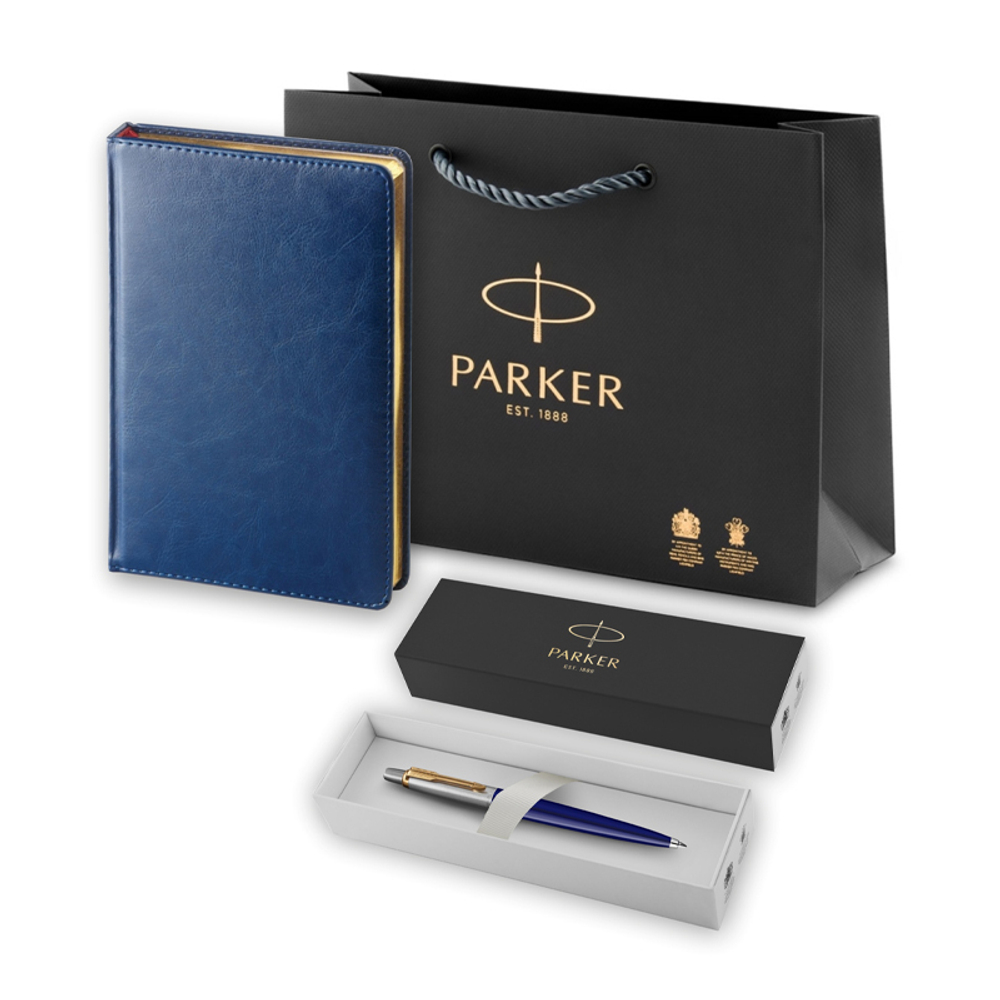 Подарочный набор: Шариковая ручка Parker Jotter + ежедневник, синий
