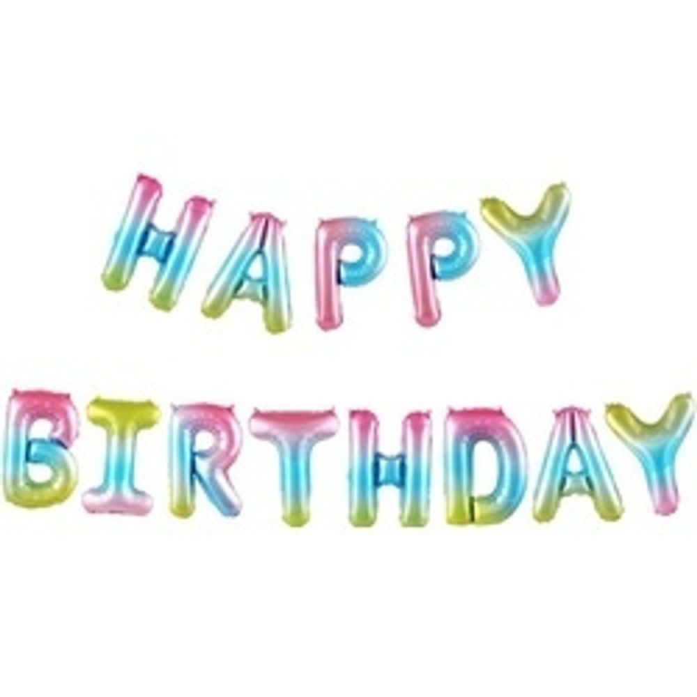 Набор шаров-букв (16''/41 см) Мини-Надпись "Happy Birthday", Нежная радуга, Градиент, 1 шт. в уп.