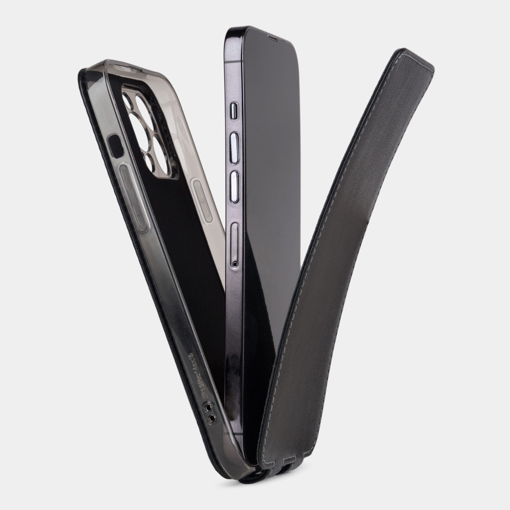 Чехол для iPhone 14 Pro из кожи теленка, черного цвета