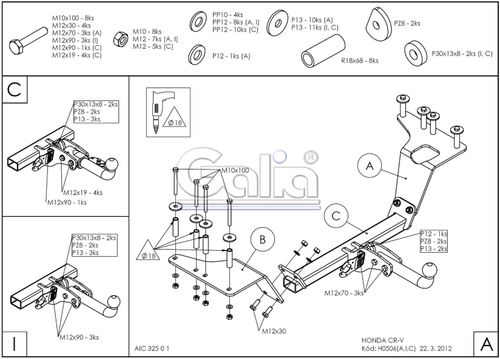 Оцинкованный фаркоп на Honda CR-V 2002-2007 (без электрики), Galia H050C