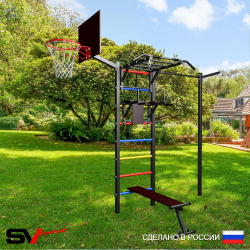 Уличная шведская стенка Sv Sport с комплектом турник прямой У464К (Турник-Рукоход/Брусья/Скамья/Кронш бокс/Щит баскет)