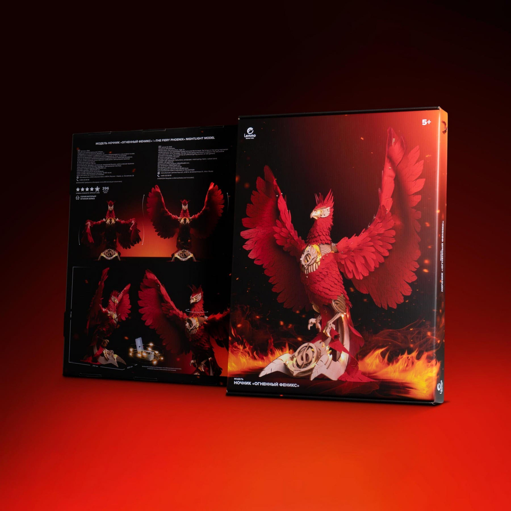 Деревянный конструктор Огненный Феникс со светящимися глазами (Lemmo)