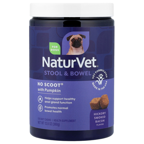 NaturVet, No Scoot®, добавка для стула и кишечника с тыквой, для собак, бекон, копченый на дровах пекана, 120 мягких жевательных таблеток, 360 г (12,6 унции)